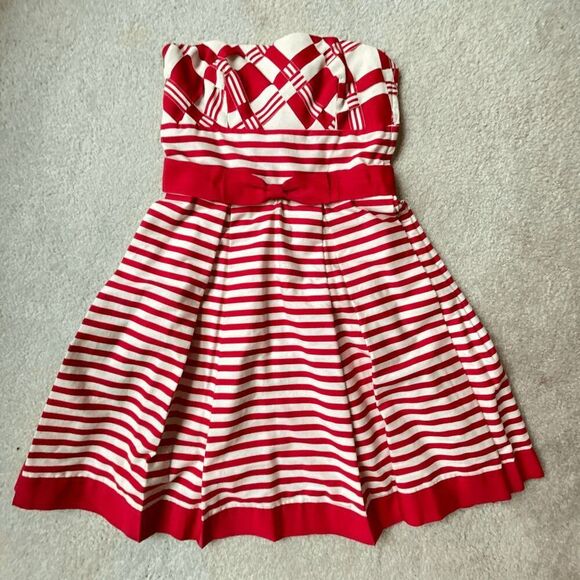 Vintage 1950s Style Victor Costa Strapless Dress Woven Ribbon Bodice - Picture 2 of 13